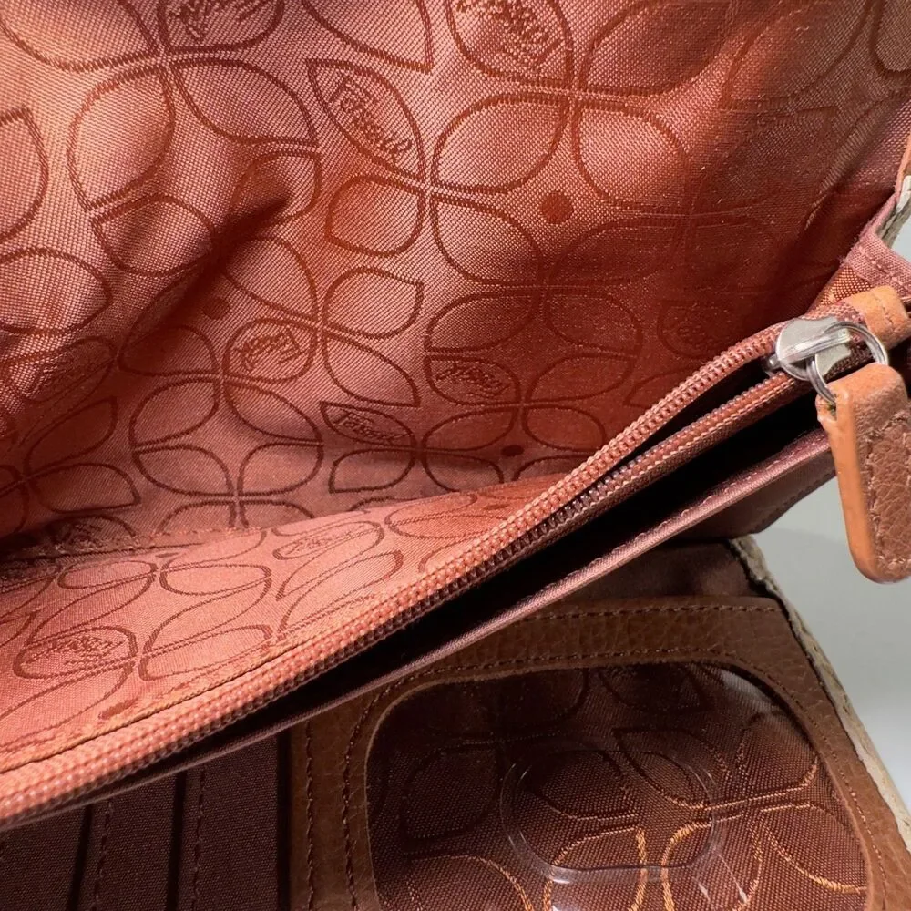 Fossil Wallet Brown Leather Snake Skin Pattern Card Holder Zipper Pockets NWOT
